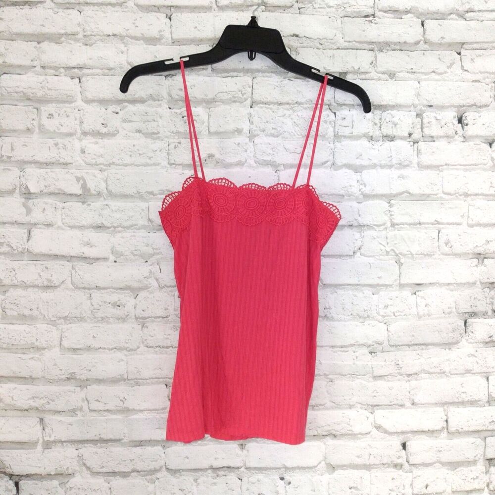 Vine And Love Top Women Small Sleeveless Pink Crochet Spaghetti Strap Ribbed Y2K